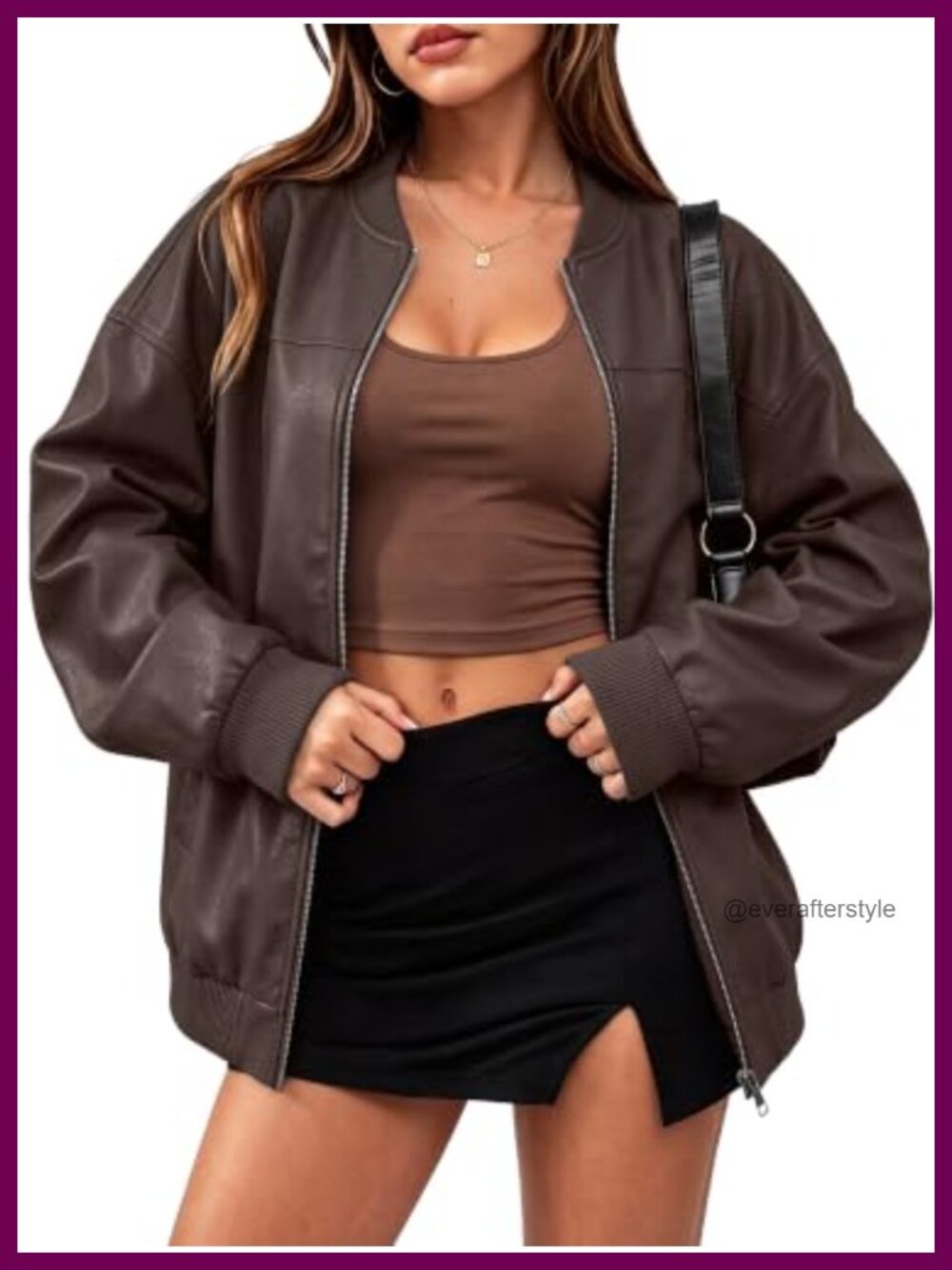 Oversized Faux Leather Bomber Jacket Viscose Blend